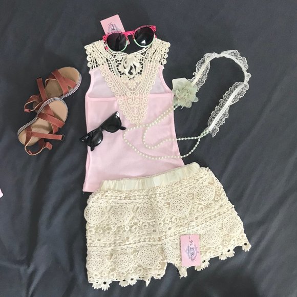 Girl's Lace Back Tank-Natural Lace - Picture 2 of 6